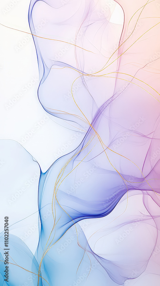 Poster Soft flowing lines in purple and blue create a calming abstract composition against a light backdrop, inviting contemplative reflection