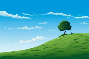 Greenery  Style Azure and Green Hilltop Tree Scene