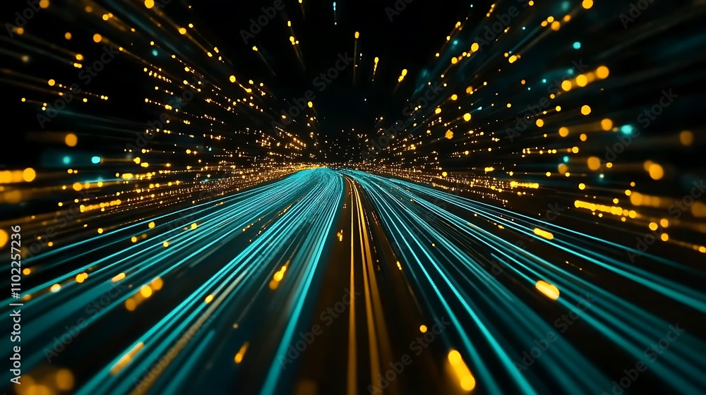 Aufkleber dynamic movement of blue light lines with golden sparks creating a vibrant visual experience at nigh