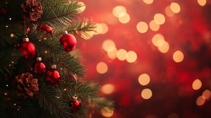 Christmas background. Snow, trees and decorations. New Year.