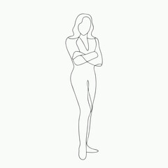 Stylish Woman Posing Continuous Drawing One Single Line Art Hand Drawn Illustration