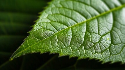 Fototapeta premium Close-Up Photography of a Vibrant Green Leaf with Detailed Veins