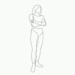 Stylish Woman Posing Continuous Drawing One Single Line Art Hand Drawn Illustration