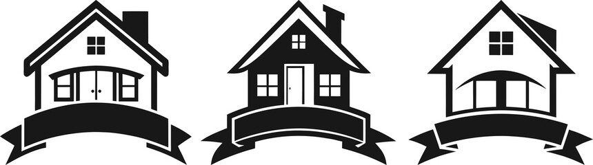 Houses icon, home icon black vector Set