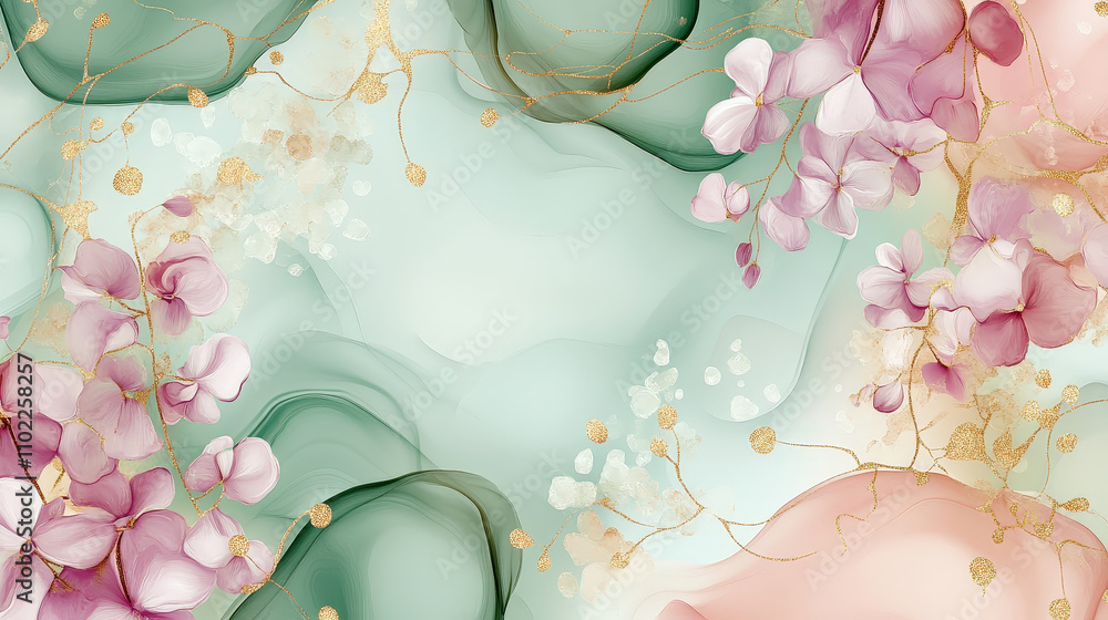 Poster a beautiful composition of soft pastel floral elements intertwined with abstract shapes creates a se