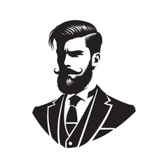 gentleman with beard silhouette vector art black color design and solid white background 