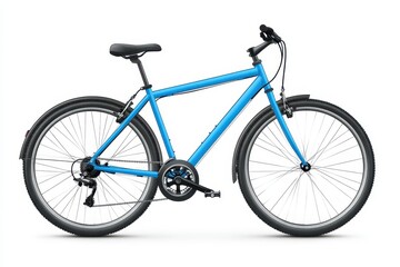 Fototapeta premium Bright blue bicycle parked against a simple background during daylight