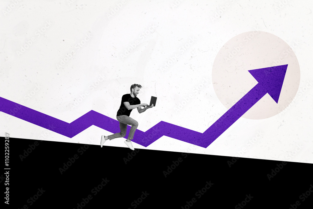 Poster composite trend artwork 3d sketch image collage of arrow trader business direction success miniature