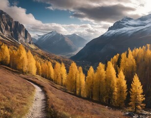 autumn landscape in the mountain's road winter season