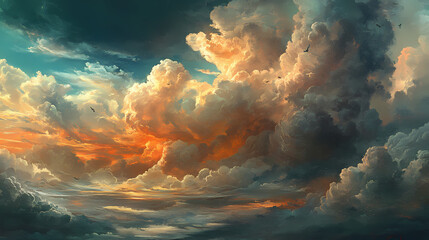 Surreal pastel cloudscape. Phantasmagoric. Illustration
