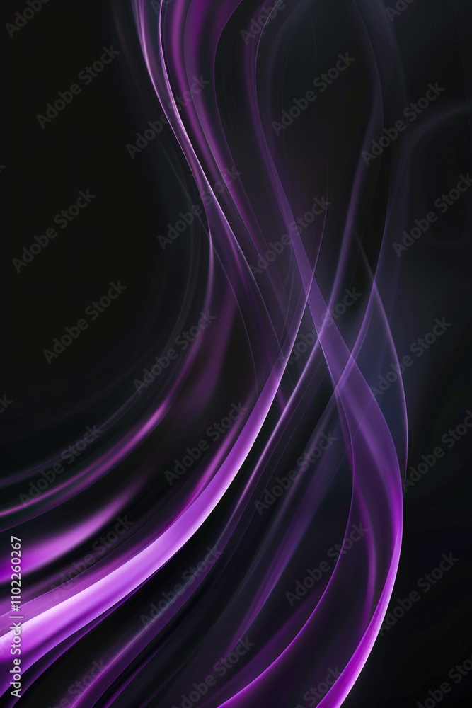 Poster Soft purple lines gracefully flow across a black background, creating an alluring abstract effect that evokes movement and energy