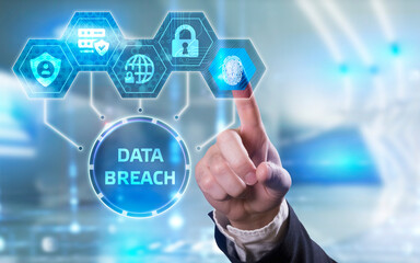 Digital business and technology concept, virtual screen showing DATA BREACH.
