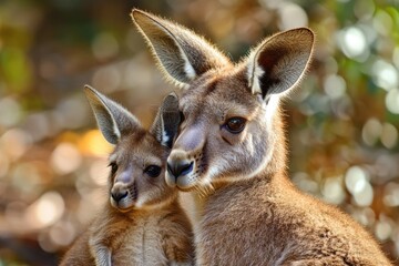 Fototapeta premium Kangaroo With Joey. Adult Kangaroo and Baby Joey Isolated on White Background