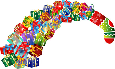 Christmas presents boxes pour out of sock
