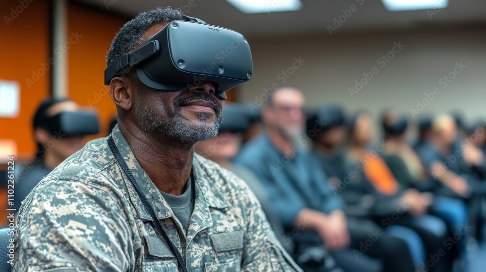 Aufkleber veteran engages in vr training for skill development in a classroom setting