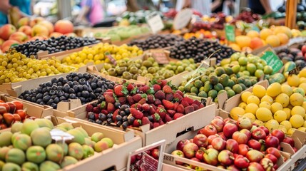 Vibrant fruit market display with fresh produce
