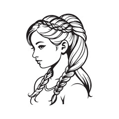Woman braiding hair silhouette vector art black color design and solid white background