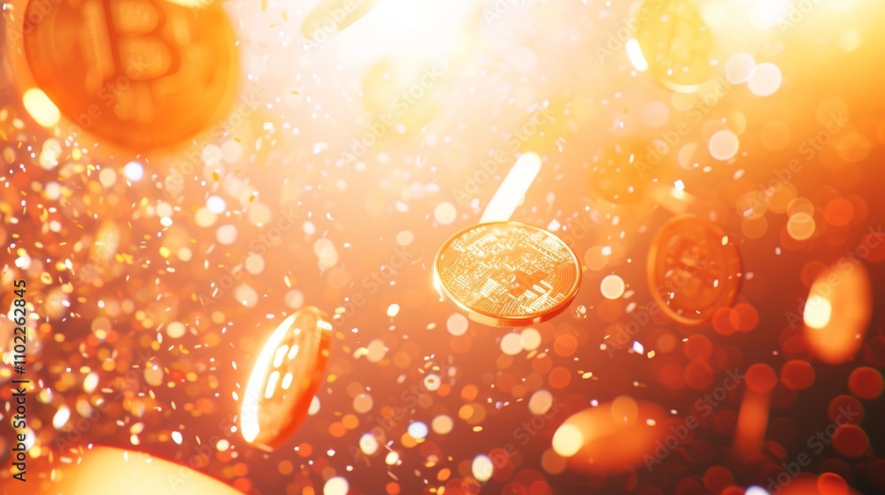 Aufkleber bitcoin coins float and shimmer in radiant golden light, creating a dynamic and futuristic represent