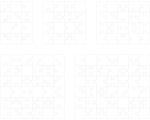Illustration of different five white puzzles, separate pieces	