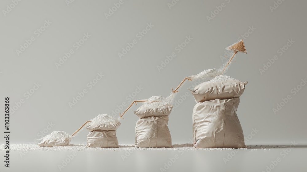 Aufkleber several stacked flour sacks gradually increase in size with a dynamic, upward-pointing graph in the 