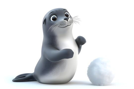 Cartoon sea lion seal character illustration vector, isolated on white background, cute baby mammal, funny monster, Halloween ghost, comic art clipart