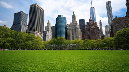 Obraz premium Iconic New York City Skyline with Lush Green Park in Foreground