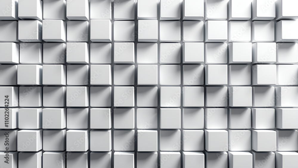 Poster abstract white 3d cube wall with shadows and textured surface
