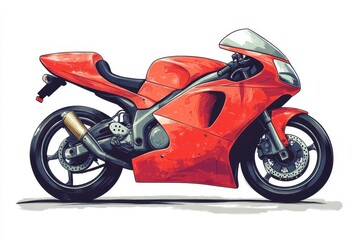 Red sports motorcycle parked in a modern urban environment during daylight hours