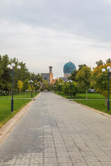 Samarkand, Uzbekistan - October. 10. 2024:  One of the madrassas in Samarkand