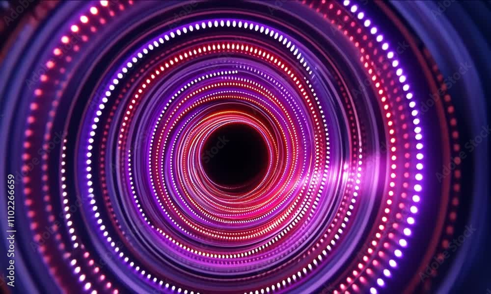 Poster colorful circular lights create mesmerizing tunnel effect, showcasing vibrant purple and pink hues t