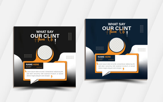 Client feedback or customer testimonial social media post design template. Client testimonial or Customer feedback social media banner template. Customer review banner set. Testimonial banner design.