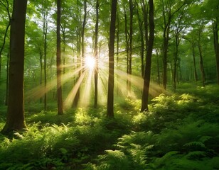 Obraz premium morning in the forest sunrise 