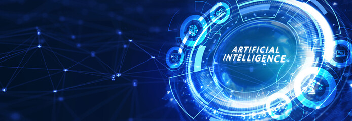 Artificial intelligence (AI), machine learning and modern computer technologies concepts. 3d illustration