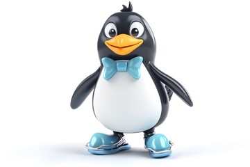 Fototapeta premium A cute, 3D cartoon penguin with glasses, enjoying a creamy treat in a winter wonderland