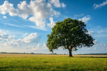 Fototapeta premium Lonely tree in the field on a background of blue sky