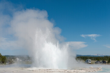 Eruption of the Great Fountain Geyser in Yellowstone National park.