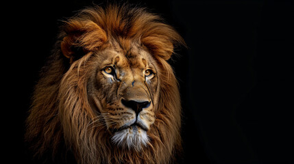 Close-up shot of a lion's face against a dark background.