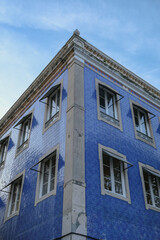 Typical Portuguese building with a facade with blue tiles. Sintra Portugal