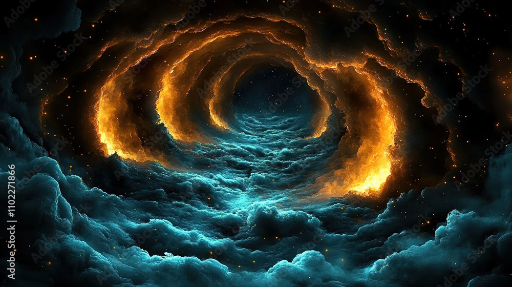 Poster majestic cosmic wave patterns illuminating the dark expanse of space with vibrant colors. generative