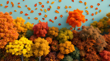 Top view of Autumn forest landscape, background with autumn leaves. AI generated image, ai.