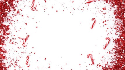Candy cane border framing a white background with scattered festive sprinkles, perfect for holiday messages or greetings.