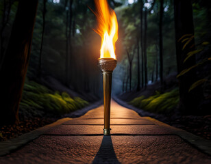 Torch lighting up a dark path, symbolizing leadership as guidance in challenging times