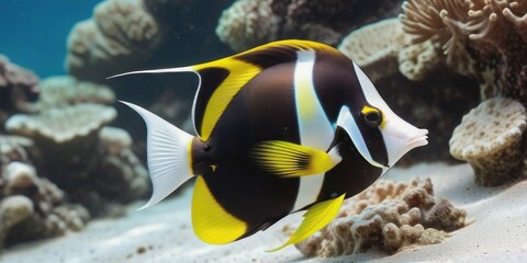 Striking Moorish Idol Fish in Vibrant Coral Reef Habitat Underwater Photography