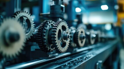 Fototapeta premium Close-Up of Industrial Gears in a Mechanical Machinery Setup