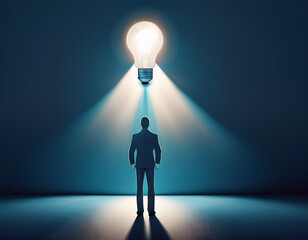 Obraz premium Show a light bulb illuminating a shadow of a leader figure, symbolizing innovative leadership