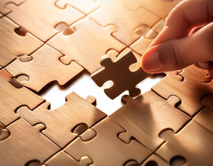 Puzzle with one missing piece being placed, representing leadership completing the bigger picture
