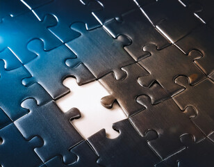 Puzzle with one missing piece being placed, representing leadership completing the bigger picture