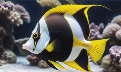 Magnificent Moorish Idol Fish in Vibrant Marine Habitat: An Underwater Portrait