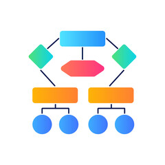 A geometric flowchart infographic with colorful gradient elements, designed to visualize networks, management strategies, and data links in an organized structure.