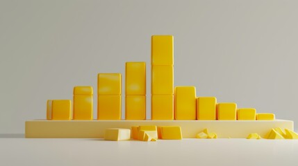 Fototapeta premium A collection of yellow blocks organized in a bar graph format on a clean white surface. The abstract design conveys data and growth, making it perfect for business or data-related concepts and